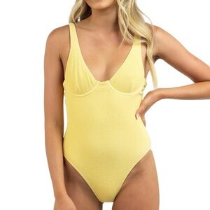 RHYTHM. Butter yellow Isla Rib underwire high cut side one piece swimsuit NWT